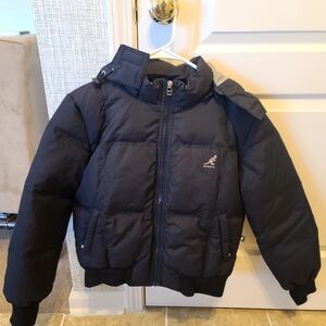 Girls L, Kangol Down Feather Black Puffer Jacket with Logo